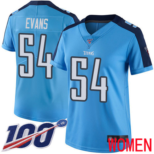 Tennessee Titans Limited Light Blue Women Rashaan Evans Jersey NFL Football #54 100th Season Rush Vapor Untouchable->women nfl jersey->Women Jersey